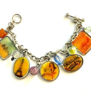 Vintage Charm Bracelet with Travel Motifs